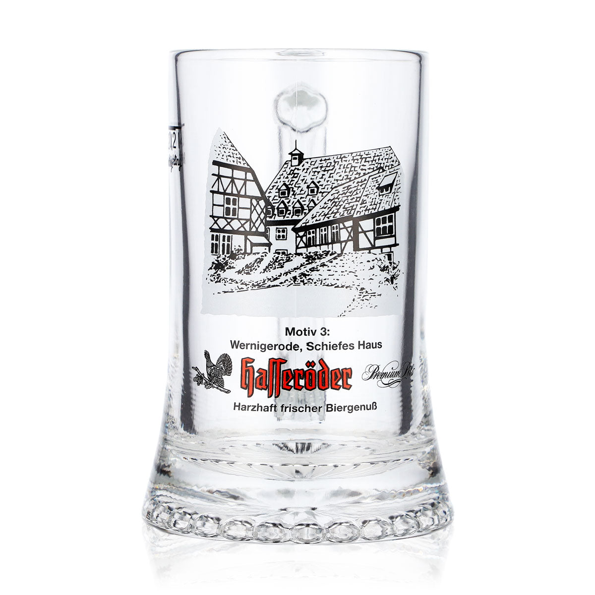 Bicchiere da birra Hasseröder, boccale da 0,2 l, motivo 3: Wernigerode, la casa storta, Böckling