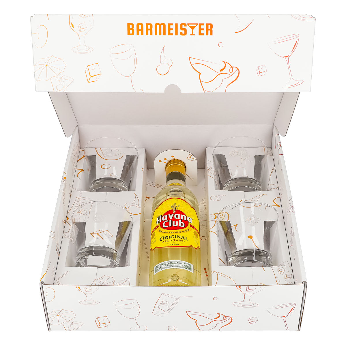 Havana Club Geschenkset 0,7l Flasche 37,5 % Vol. + Tumbler V-Form Gläser–Weiß – Ansicht 2