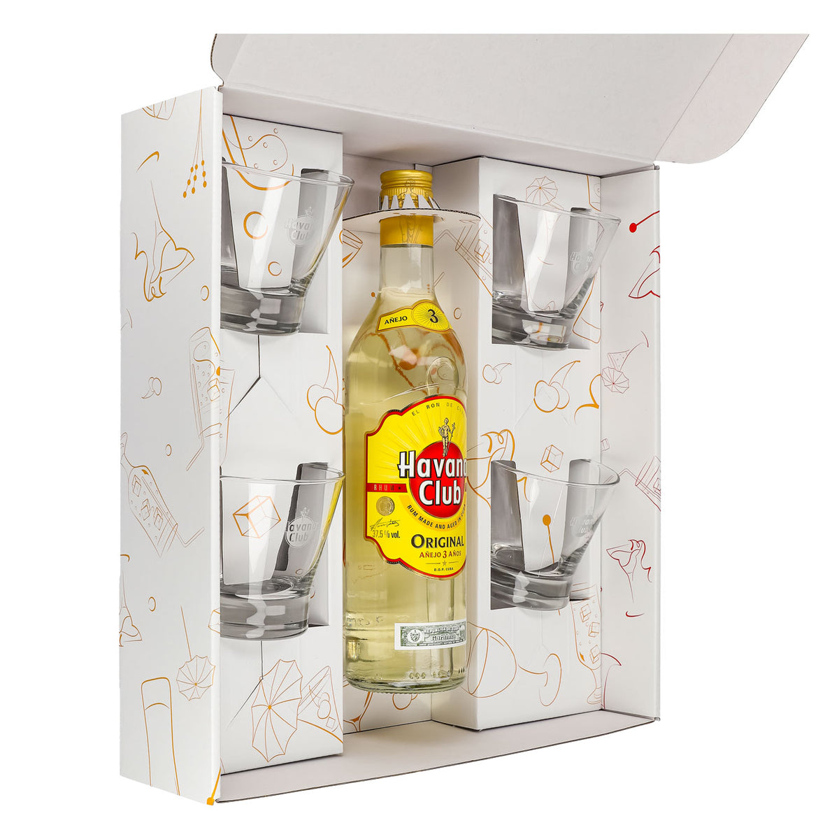 Havana Club Geschenkset 0,7l Flasche 37,5 % Vol. + Tumbler V-Form Gläser–Weiß – Ansicht 4