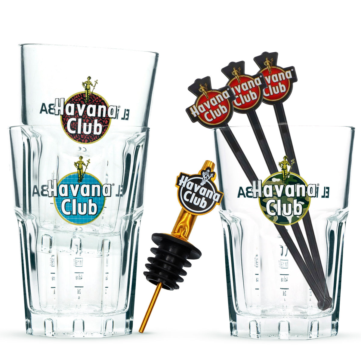 Set Havana Club Rum Bar I composto da 3 bicchieri, 3 cucchiai e un versatore