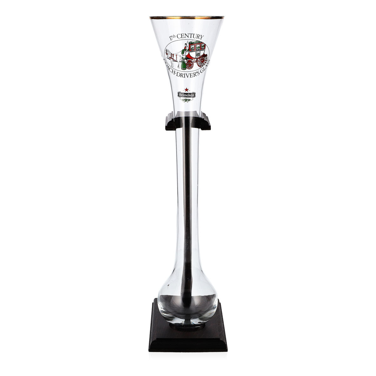 Bicchiere da birra Heineken a forma di coppa, 0,73 l, soffiato a mano, con supporto in legno decorativo