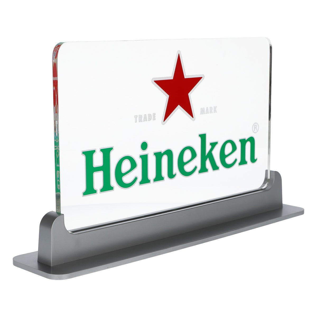 Heineken Birra Insegna luminosa Insegna pubblicitaria Cartello Trasparente Argento Pavimento – Vista 3