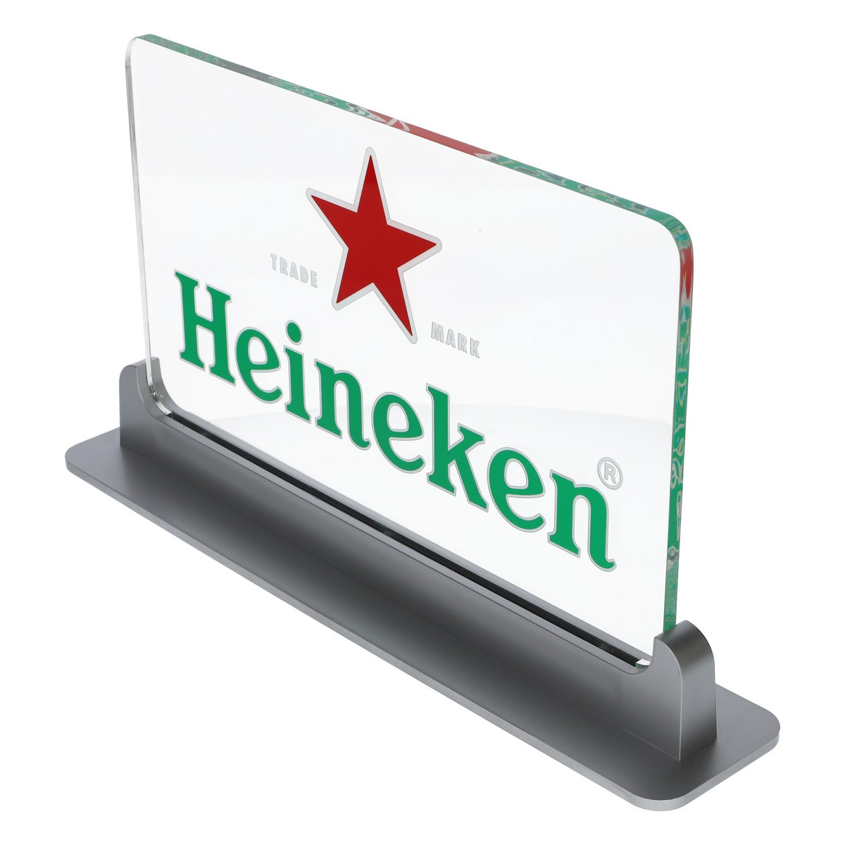 Heineken Birra Insegna luminosa Insegna pubblicitaria Cartello Trasparente Argento Pavimento – Vista 5