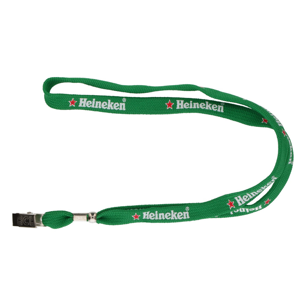 Laccetto porta badge Heineken verde con clip metallica, originale