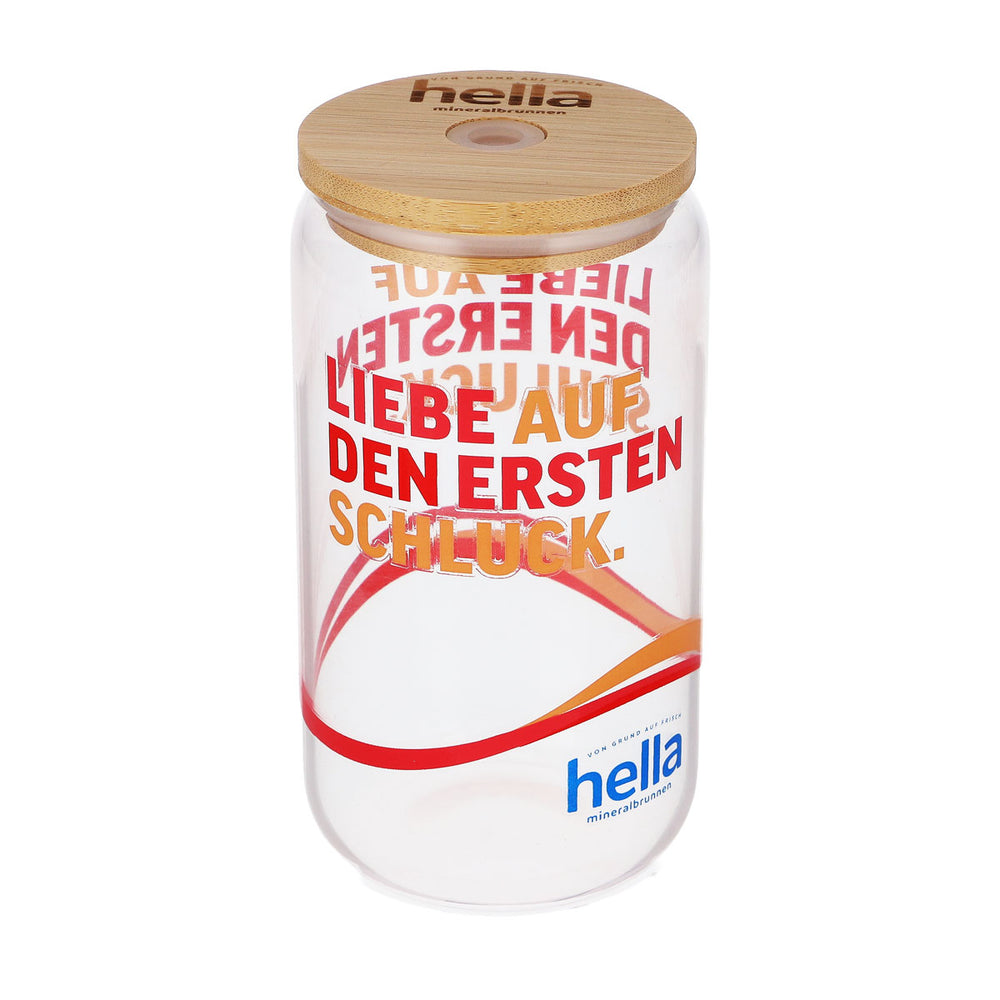 Hella Bicchiere da acqua 0,49 l  Coperchio in legno Bicchiere Cannuccia Amore al primo sorso