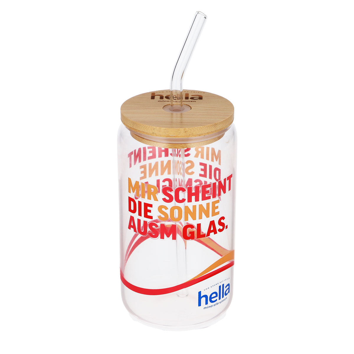 Hella Wasser Bicchiere 0,49 l con coperchio in legno Bicchiere Cannuccia Il sole splende Bicchiere