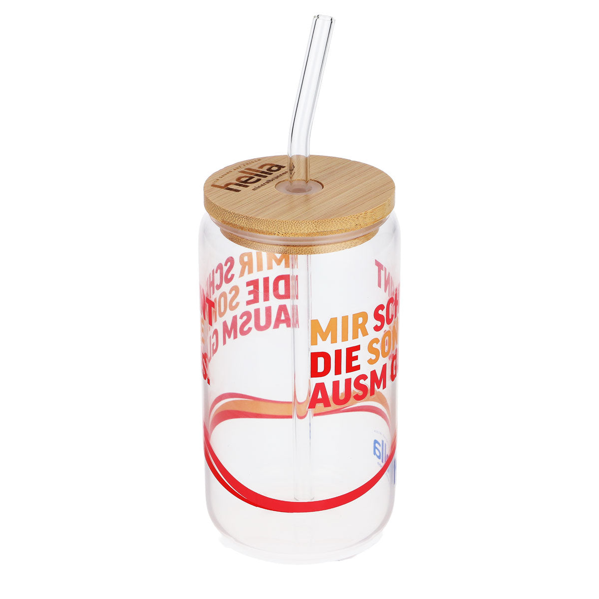 Hella Wasser Bicchiere 0,49 l con coperchio in legno Bicchiere Cannuccia Il sole splende Bicchiere – Vista 2