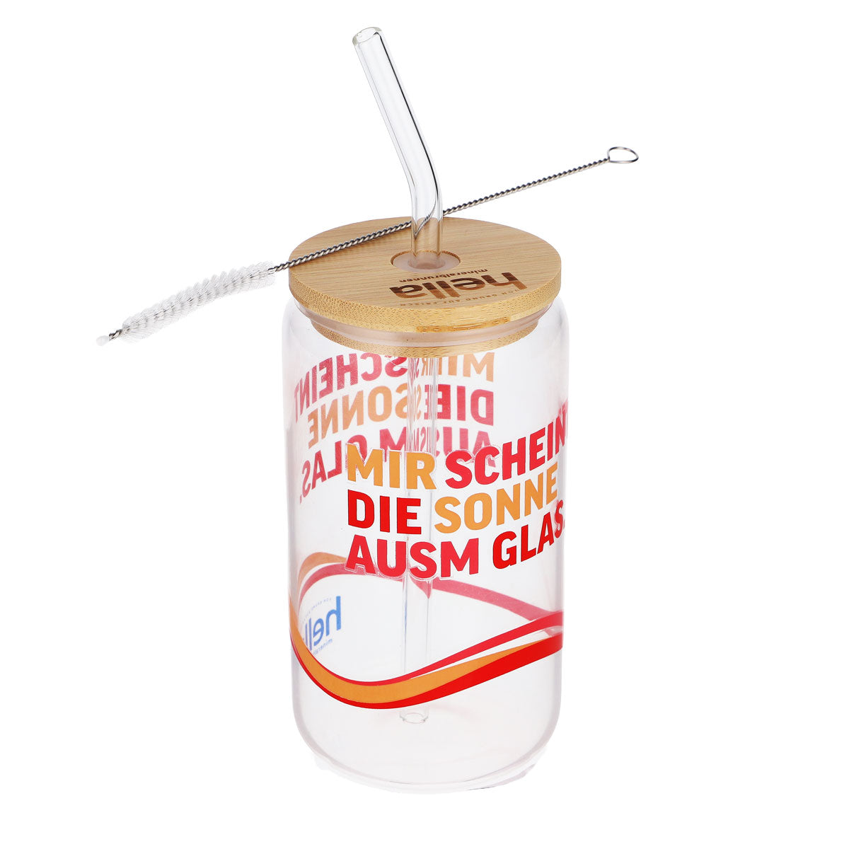 Hella Wasser Bicchiere 0,49 l con coperchio in legno Bicchiere Cannuccia Il sole splende Bicchiere – Vista 3