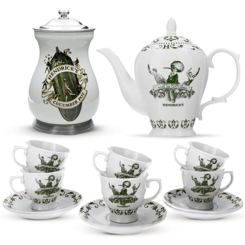 Set di porcellana Hendrick Gin composto da 13 pezzi. Servizio da tè 1,5 l Vaso per cetrioli