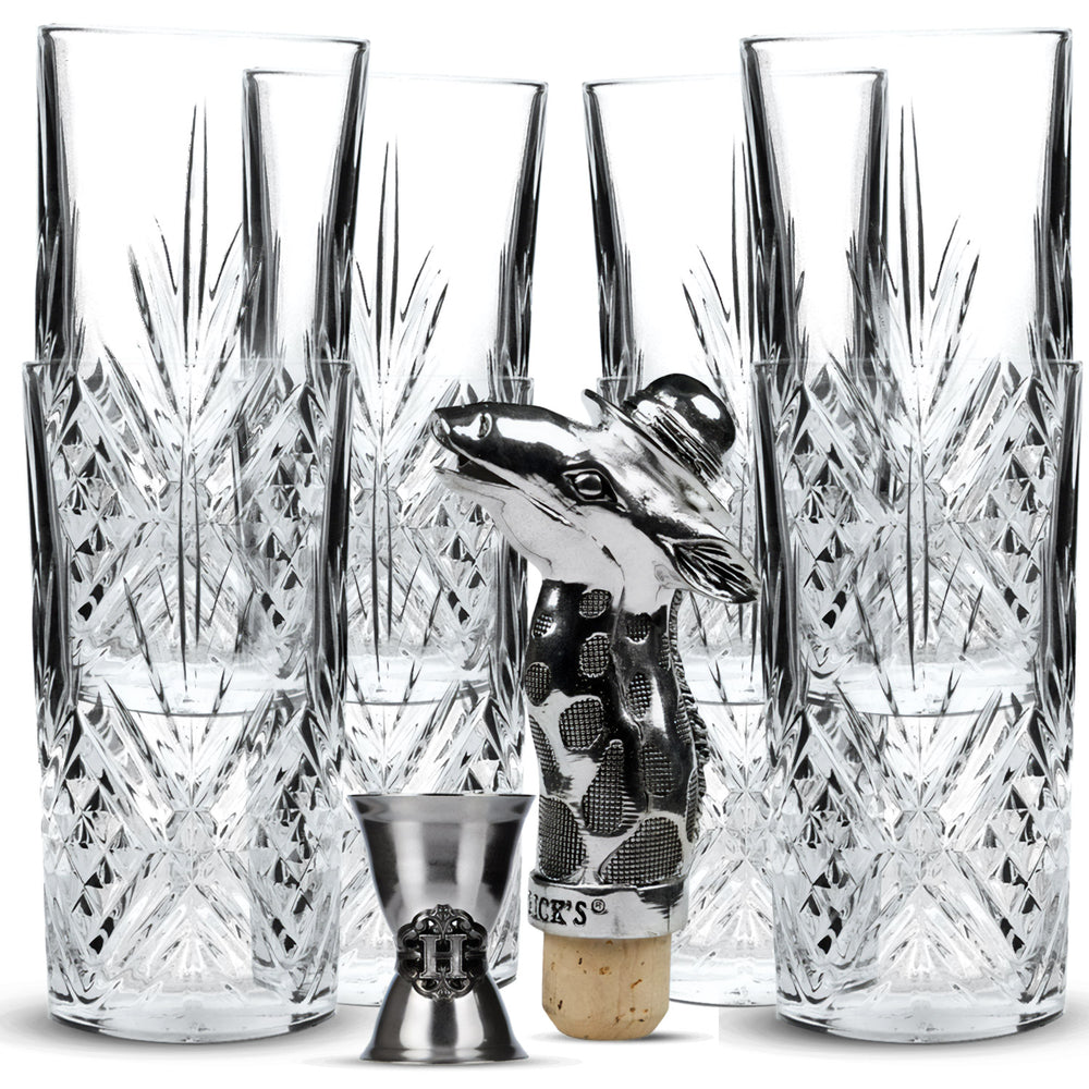 Set Hendricks Gin Bar II composto da 6 bicchieri LD, 1 misurino, 1 versatore in metallo