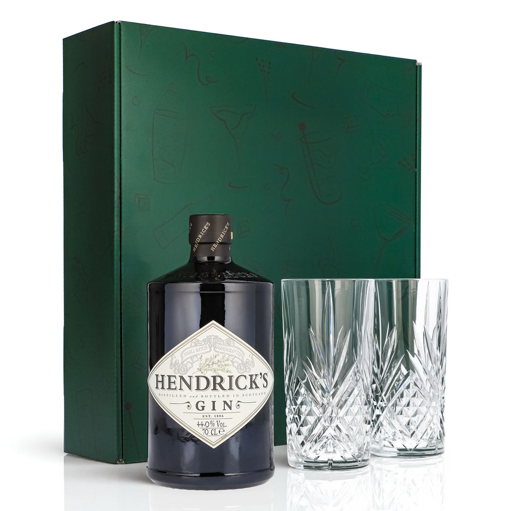 Hendricks Gin Geschenkset 0,7l Flasche 44,0 % Vol. + Longdrinkgläser Relief–Grün