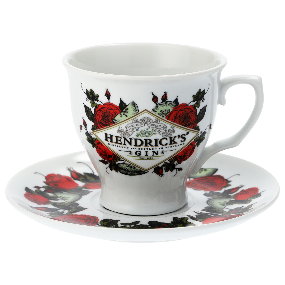Set di tazze in ceramica bianca con piattino per Hendricks Gin