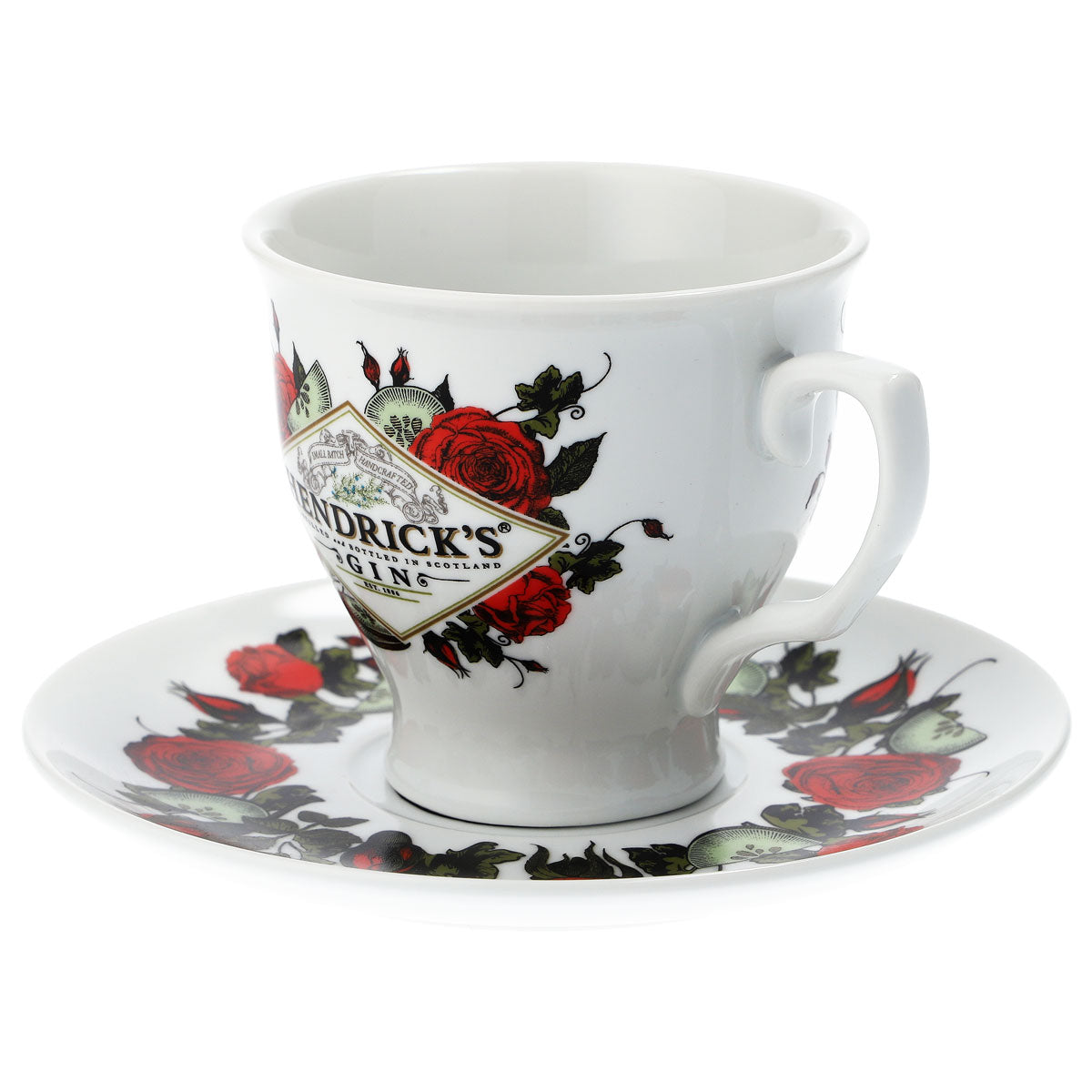 Set di tazze in ceramica bianca con piattino per Hendricks Gin – Vista 2