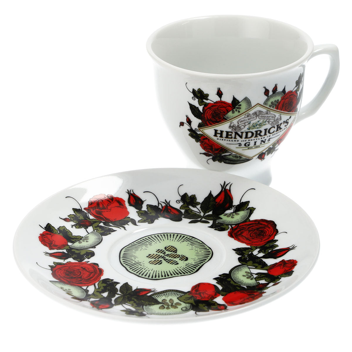 Set di tazze in ceramica bianca con piattino per Hendricks Gin – Vista 4