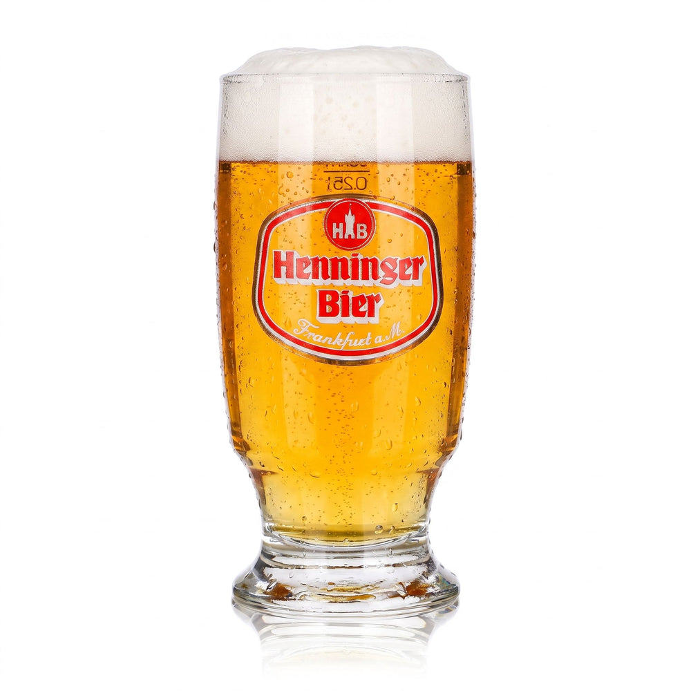 Bicchiere da birra Henninger da 0,25 l con logo rosso Sahm