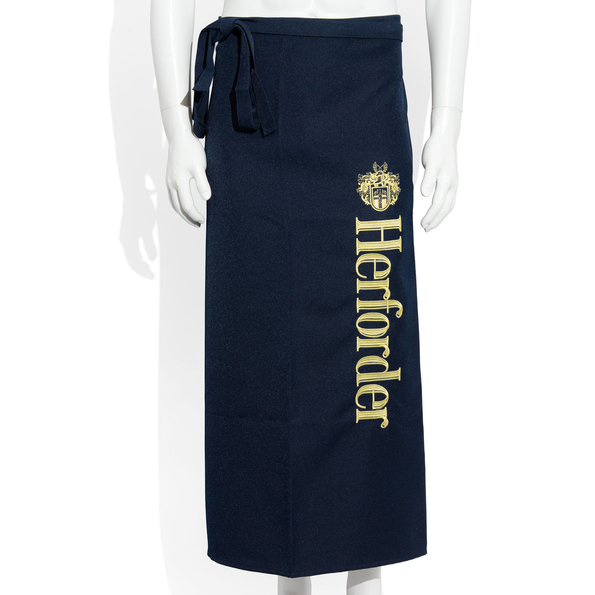 Birrificio di Herford, bicchiere da birra, grembiule da cameriere blu con logo dorato, grembiule in cotone