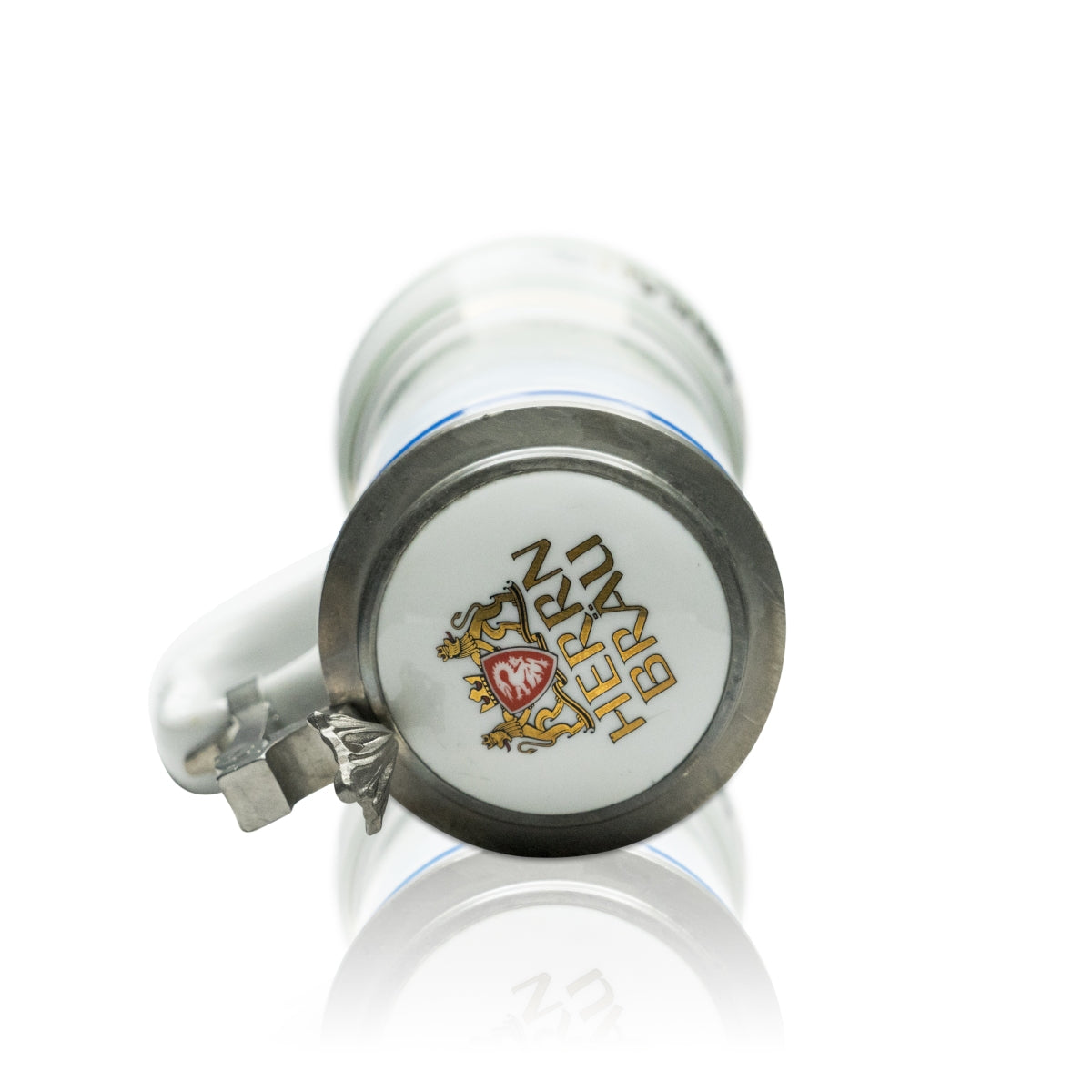 Boccale Herrbräu Bierkurg in vetro, boccale annuale 1990 con coperchio in peltro e certificato, boccale da collezione – Vista 3