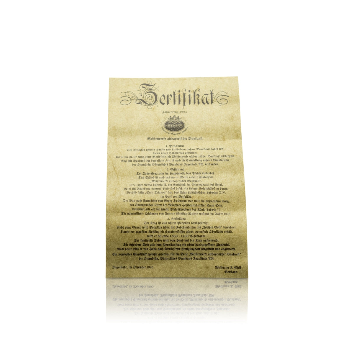 Boccale da birra Herrbräu in vetro, boccale annuale 1995 con coperchio in peltro e certificato, boccale da collezione – Vista 4