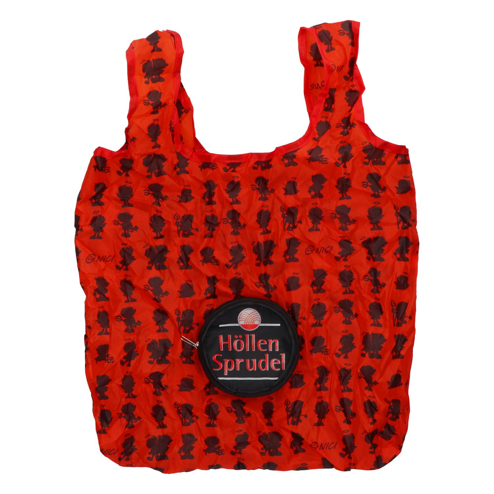 Borsa della spesa Höllensprudel pieghevole, borsa shopper con custodia, rossa e nera