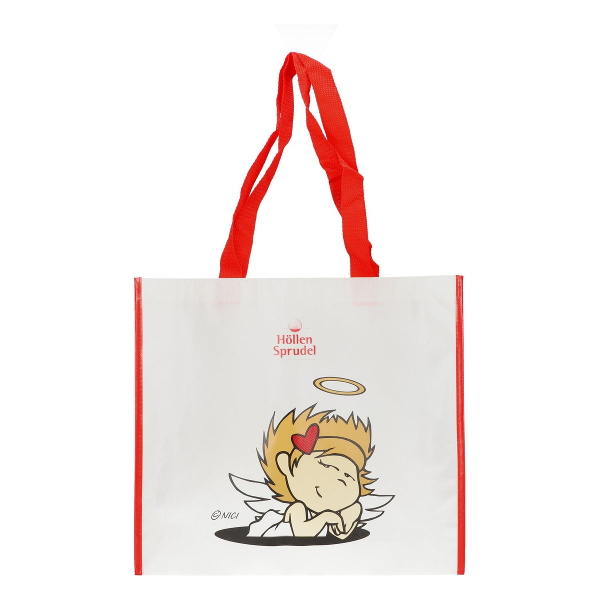 Borsa per la spesa "Höllensprudel" con motivo a pesciolini, bianca/rossa, Nici, in plastica