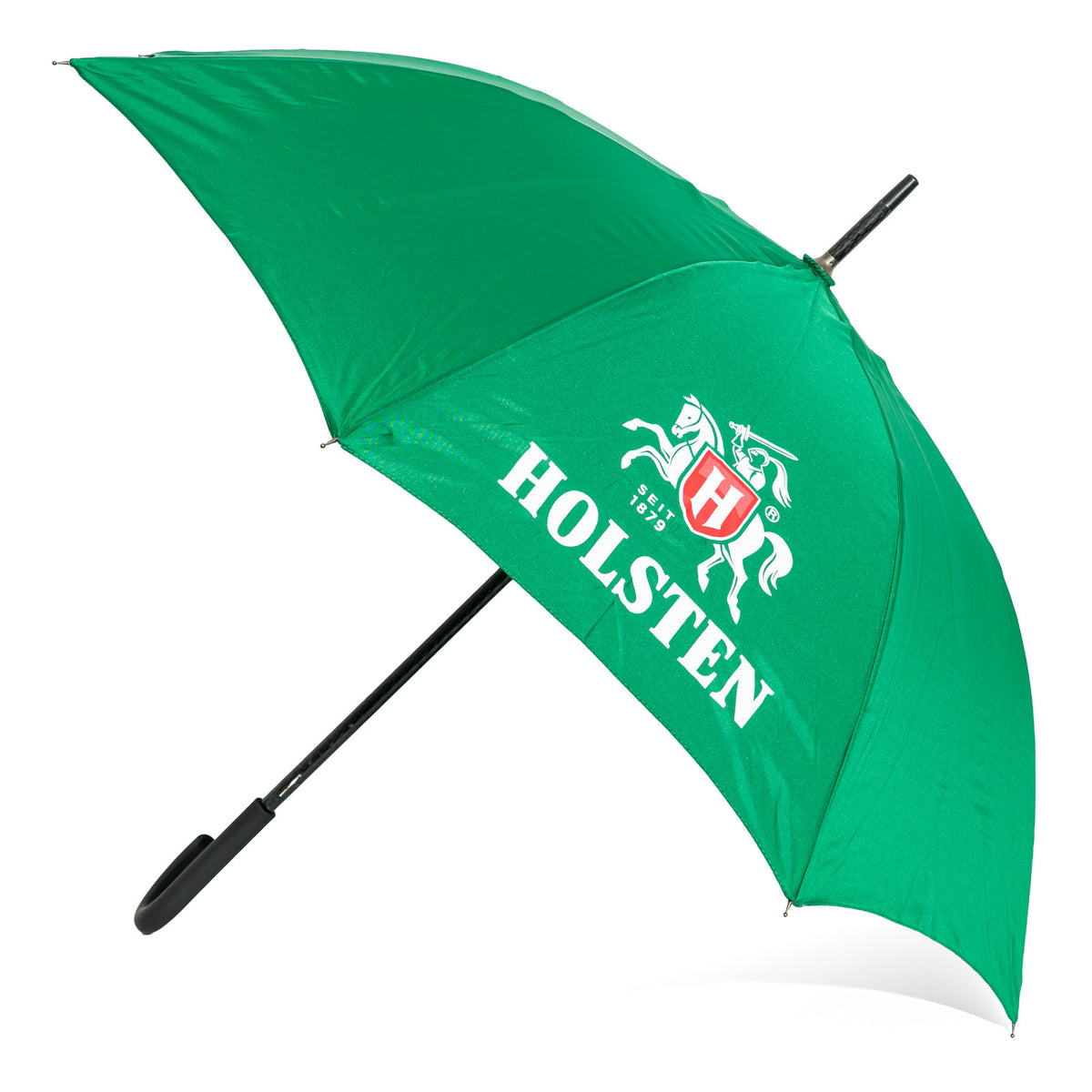 Ombrello in poliestere verde con logo Holsten, Ø 104 cm, apribile automaticamente