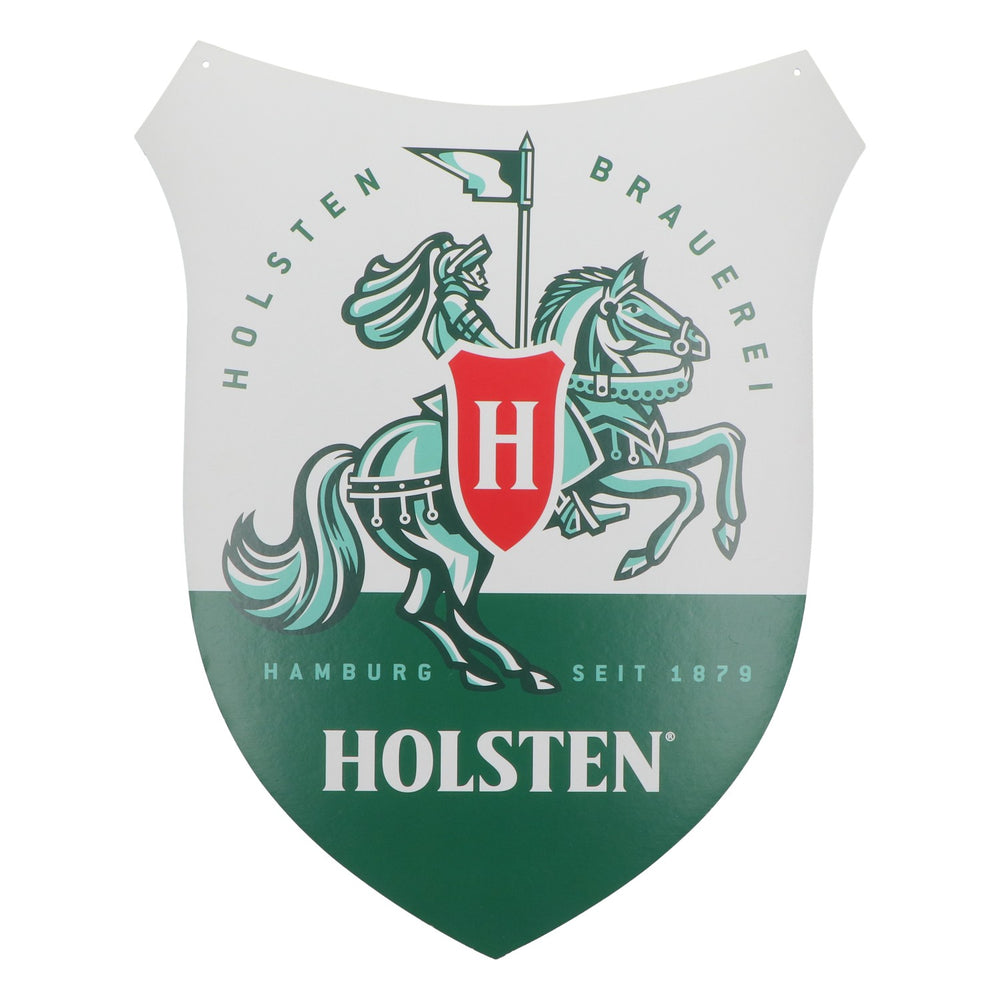 Insegna pubblicitaria della birra Holsten in cartoncino con stemma, 55x44 cm, nuova, carta verde, insegna luminosa da parete