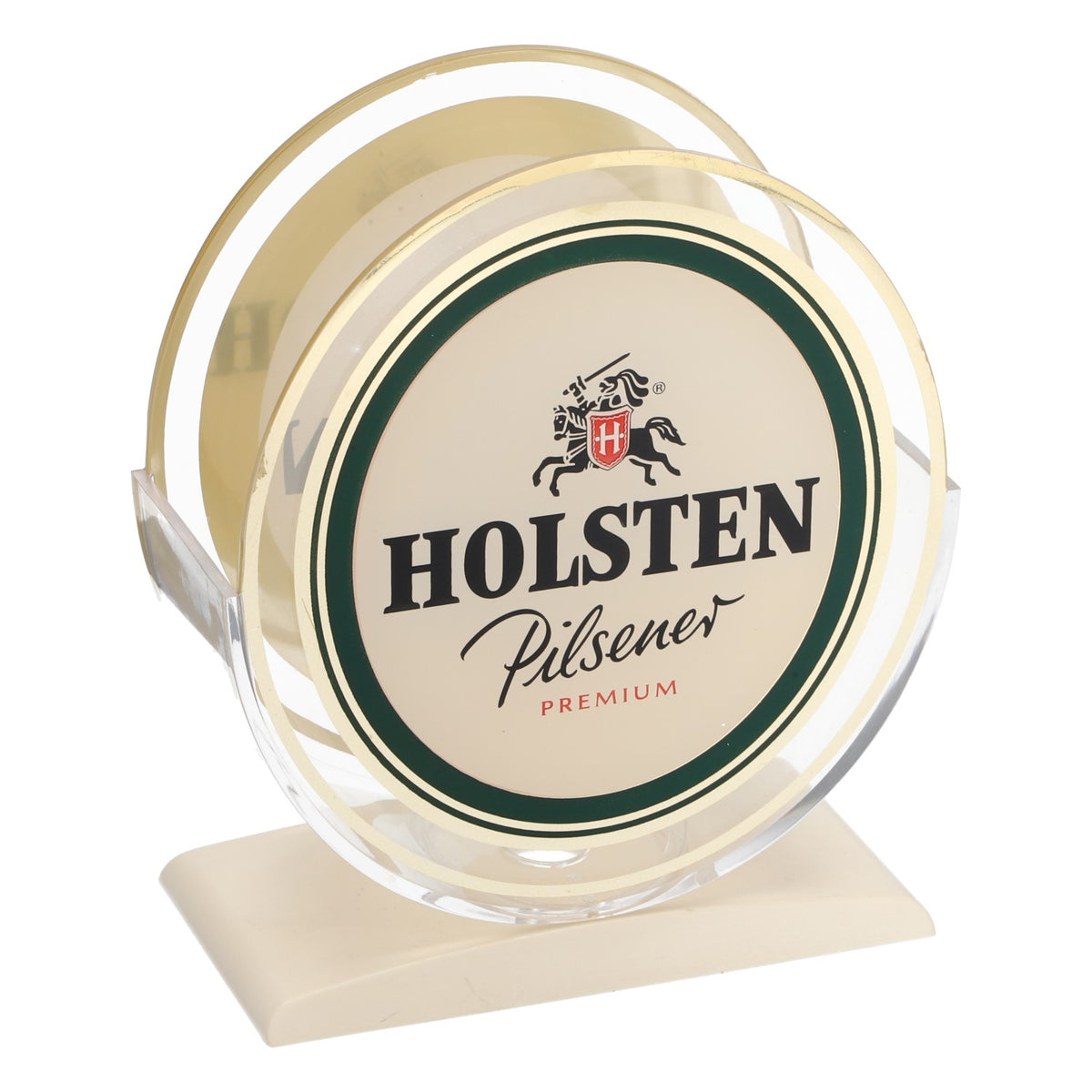 Portabicchieri in acrilico Holsten Pilsener per circa 30 sottobicchieri, anni '90