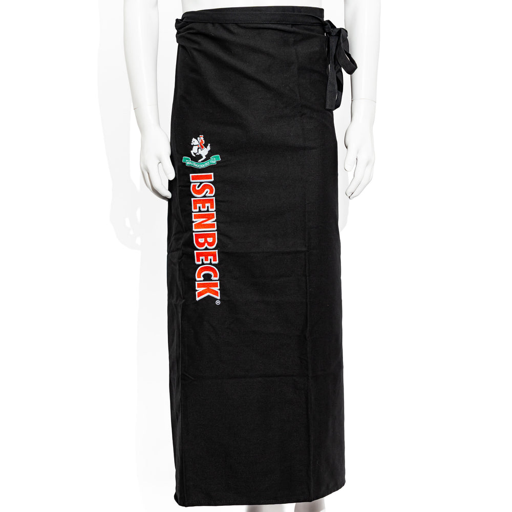 Grembiule da cameriere Isenbeck con scritta verticale, modello lungo, nero