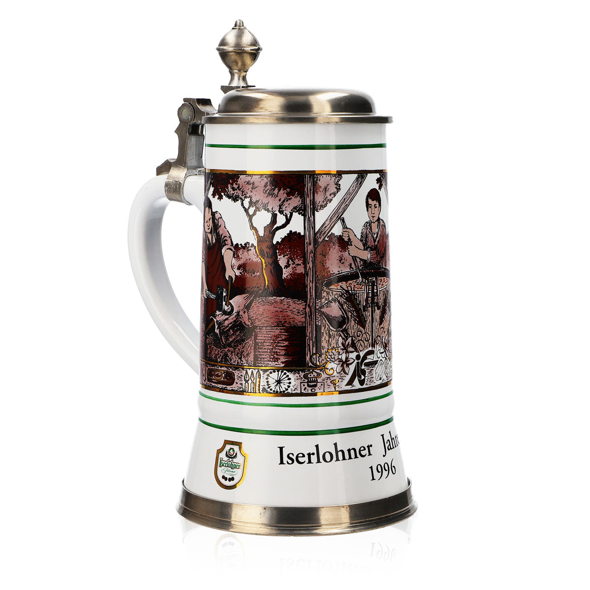 Bicchiere da birra Iserlohner, boccale annuale 1996, boccale in ceramica con coperchio in peltro, 1,09 l – Vista 2