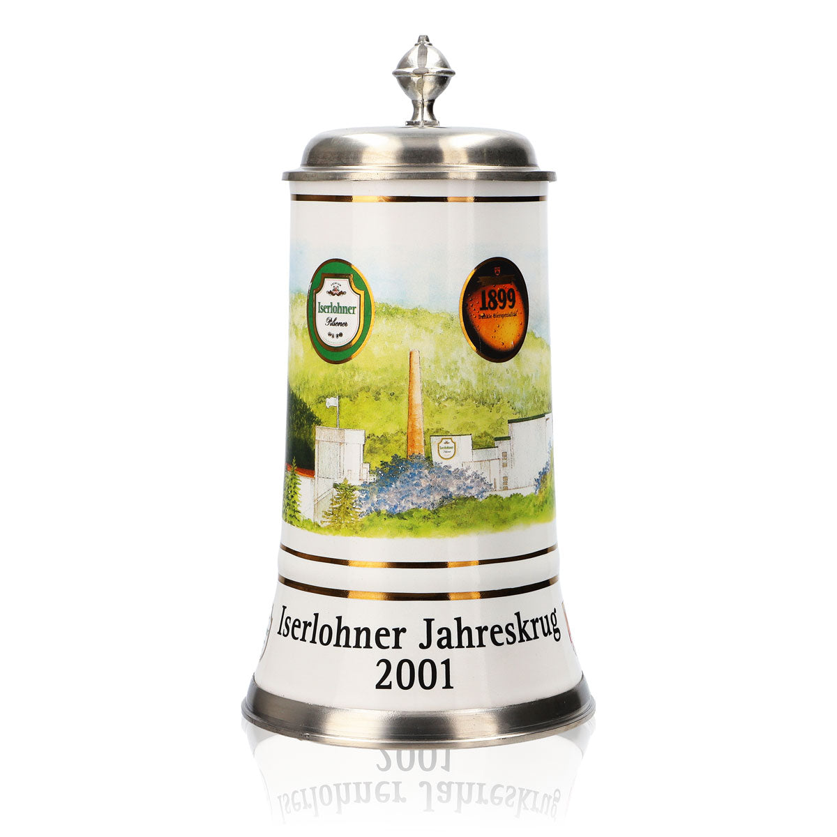 Bicchiere da birra Iserlohner, boccale annuale 2001, boccale in ceramica con coperchio in peltro, 0,65 l