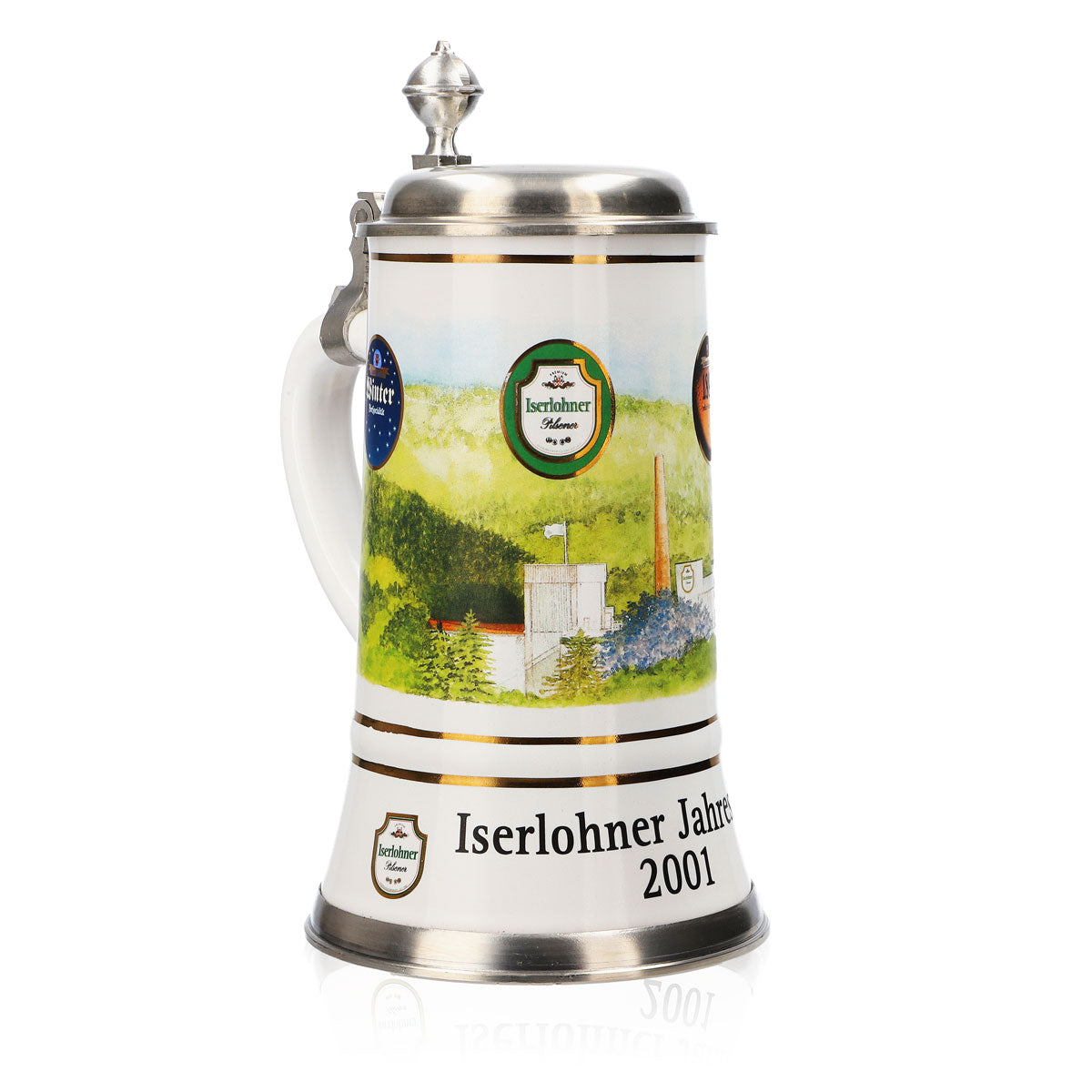 Bicchiere da birra Iserlohner, boccale annuale 2001, boccale in ceramica con coperchio in peltro, 0,65 l – Vista 2