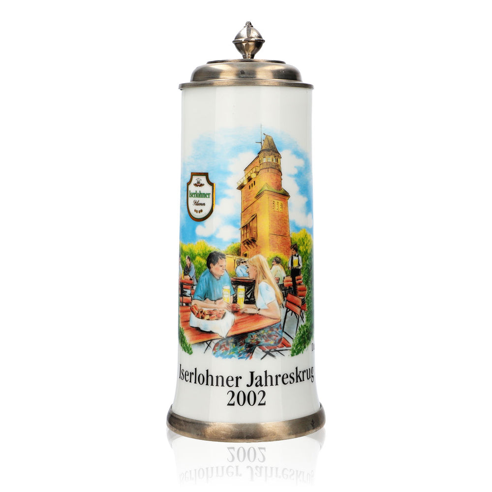 Bicchiere da birra Iserlohn, boccale annuale 2002, boccale in ceramica con coperchio in peltro, 0,65 l