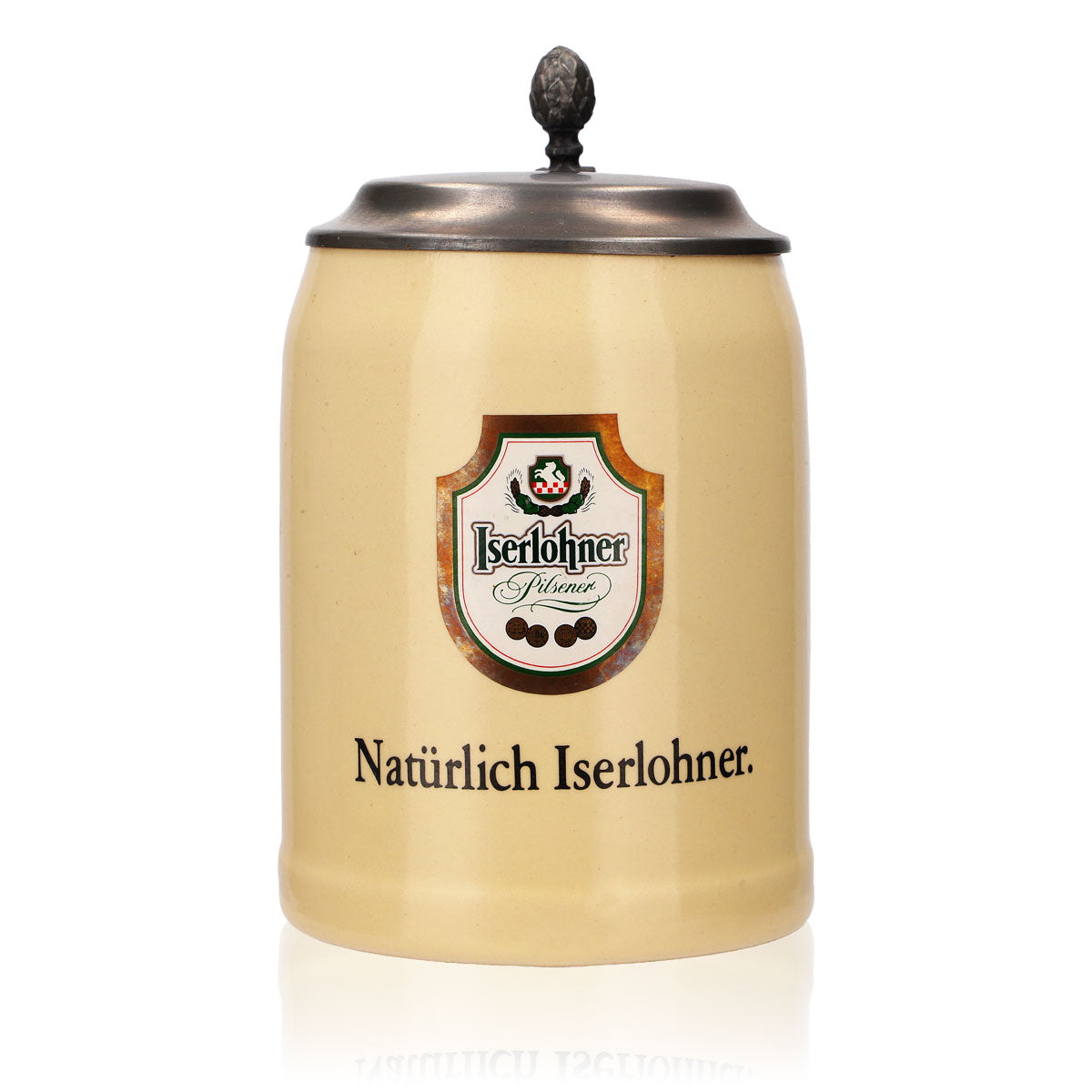 Bicchiere da birra Iserlohner in ceramica smaltata con coperchio in peltro 0,63 l Bicchiere naturalmente Iserloh