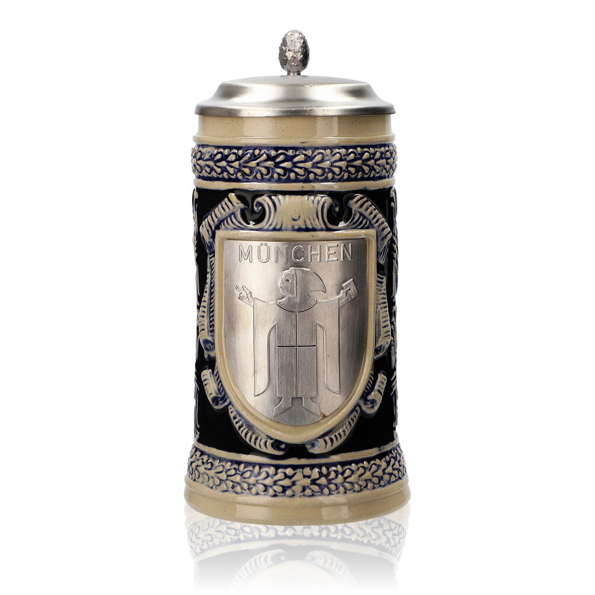 Bicchiere da birra Iserlohn in ceramica smaltata con coperchio in peltro 0,64 l Bicchiere "Monaco"