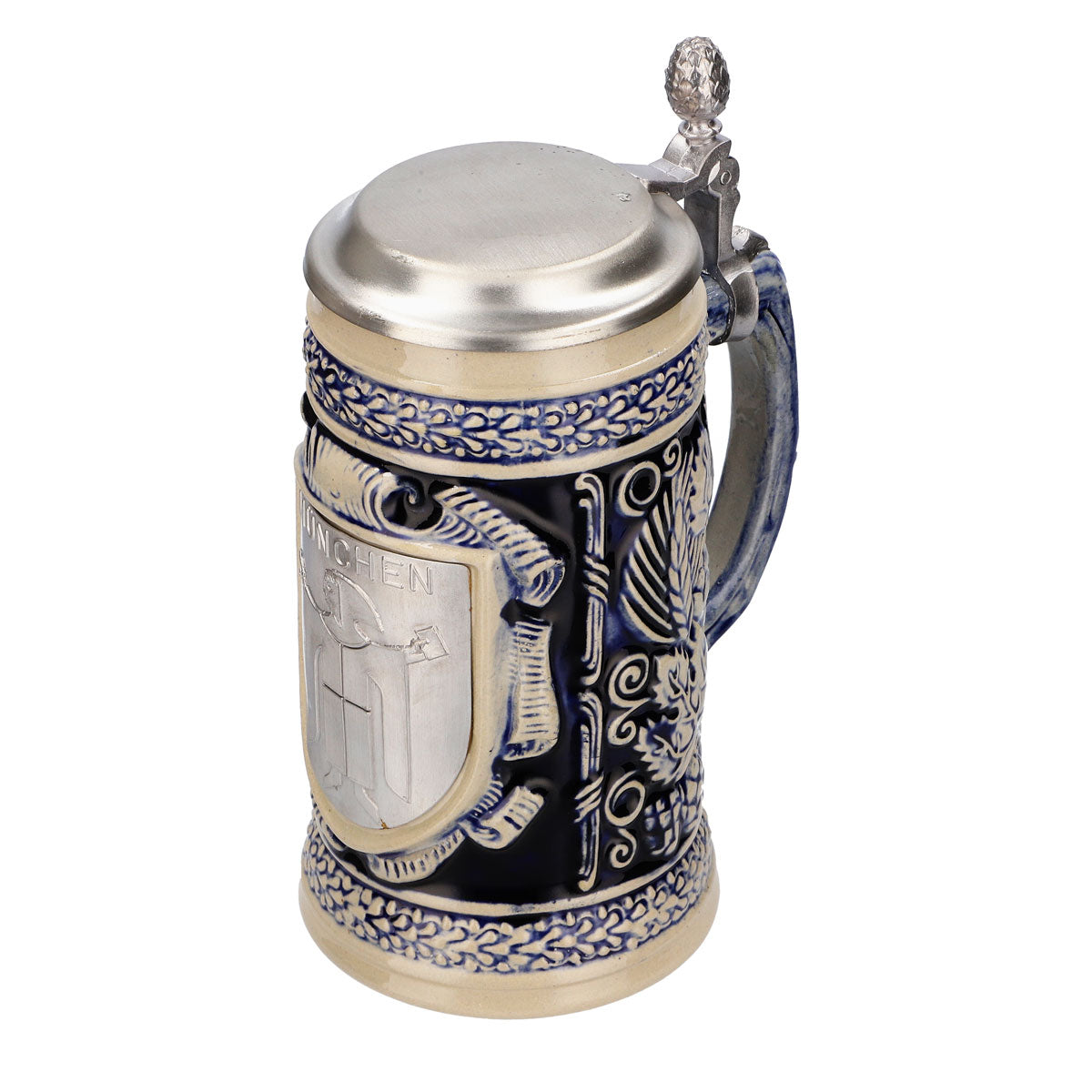 Bicchiere da birra Iserlohn in ceramica smaltata con coperchio in peltro 0,64 l Bicchiere "Monaco" – Vista 6
