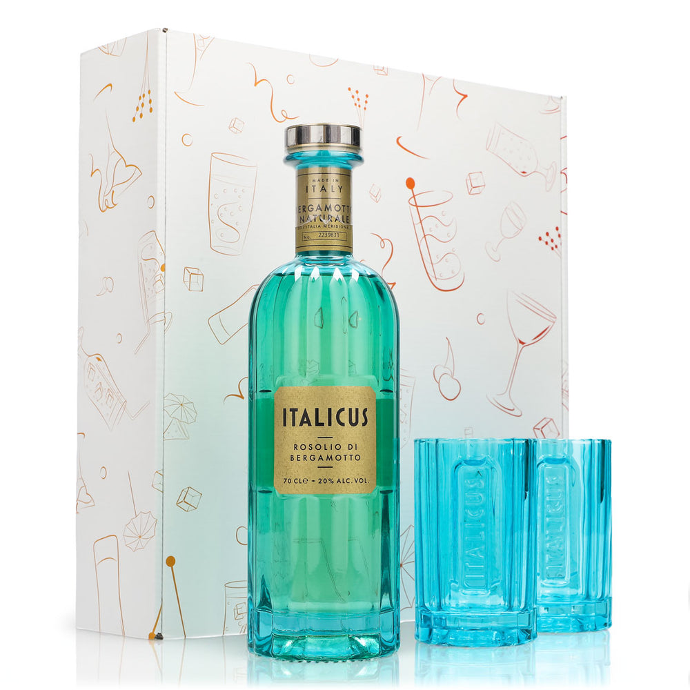 Italicus Spritz Geschenkset 0,7l Flasche 20,0 % Vol. + Longdrinkgläser Blau–Weiß