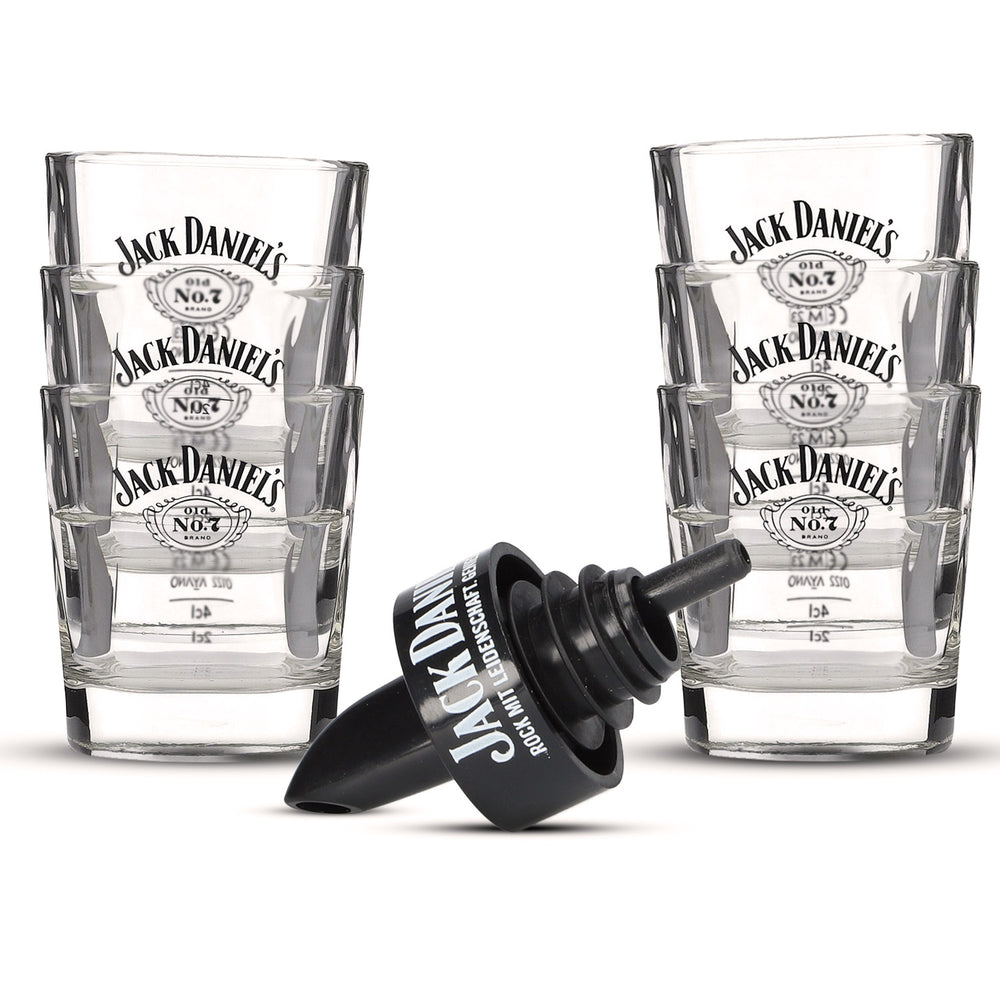 Set Jack Daniels Bar Bundle I composto da 6 bicchieri tumbler e un versatore per bottiglie