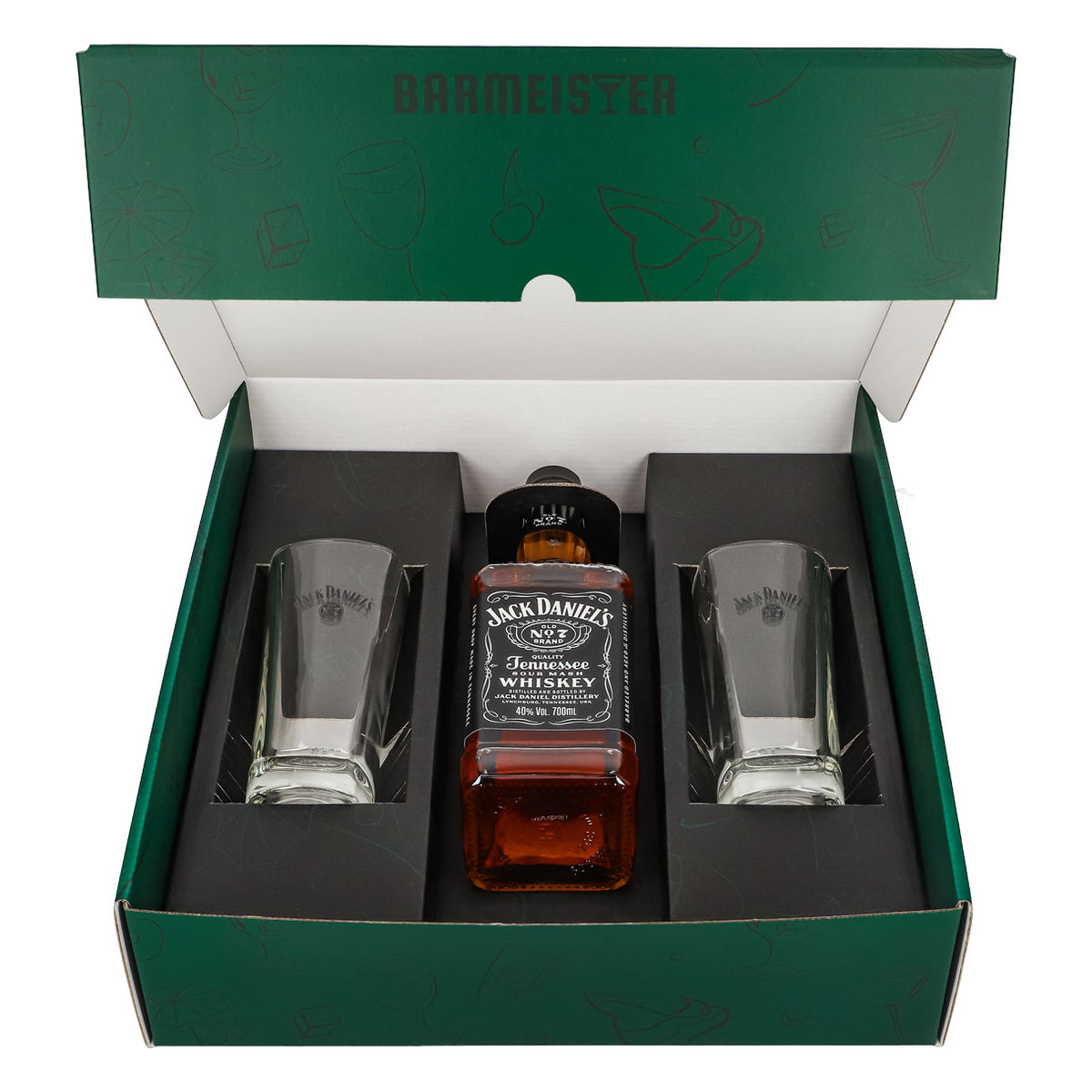 Jack Daniels Geschenkset 0,7l Flasche 40,0 % Vol. + Longdrinkgläser–Grün – Ansicht 2