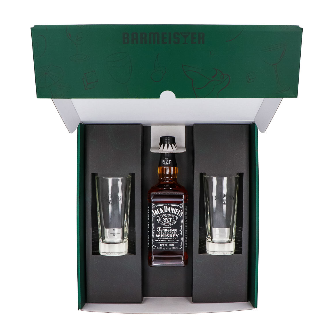 Jack Daniels Geschenkset 0,7l Flasche 40,0 % Vol. + Longdrinkgläser–Grün – Ansicht 5