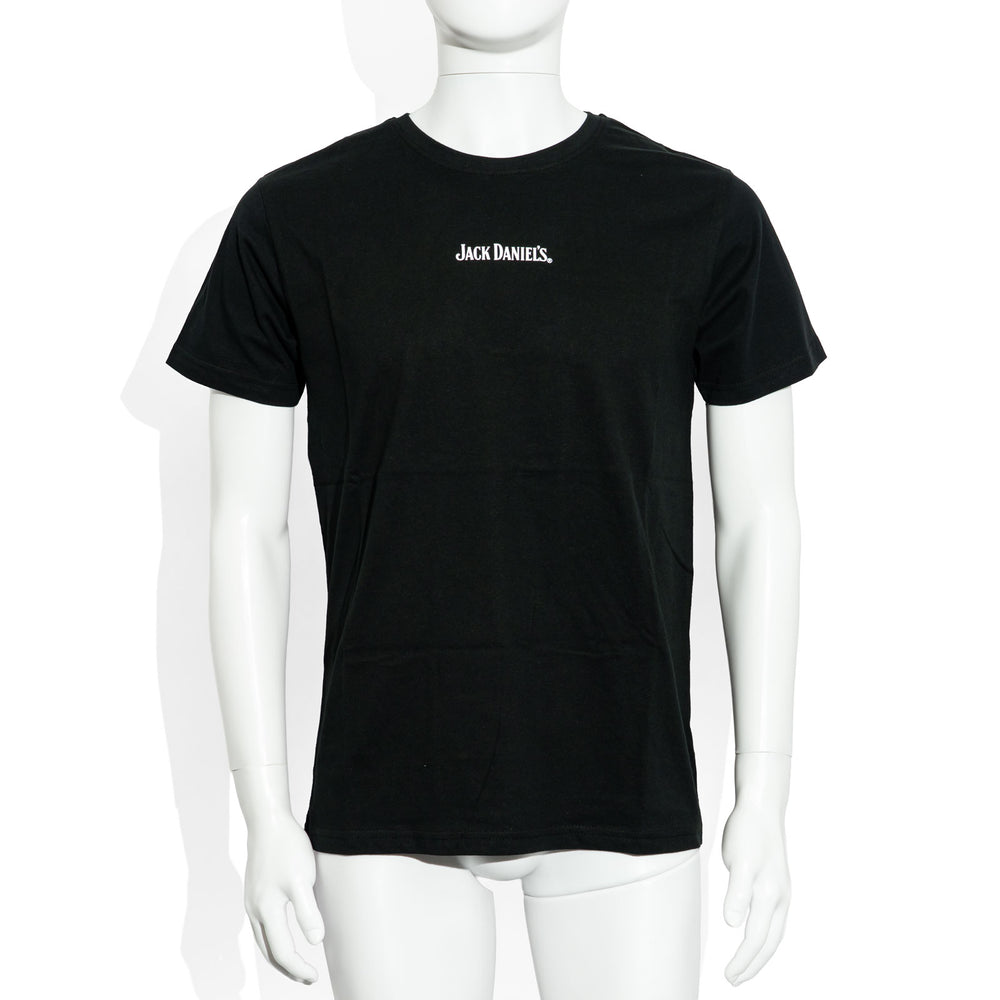 Maglietta unisex con stampa "Please" in cotone e bicchiere da whisky Jack Daniels a collo rotondo