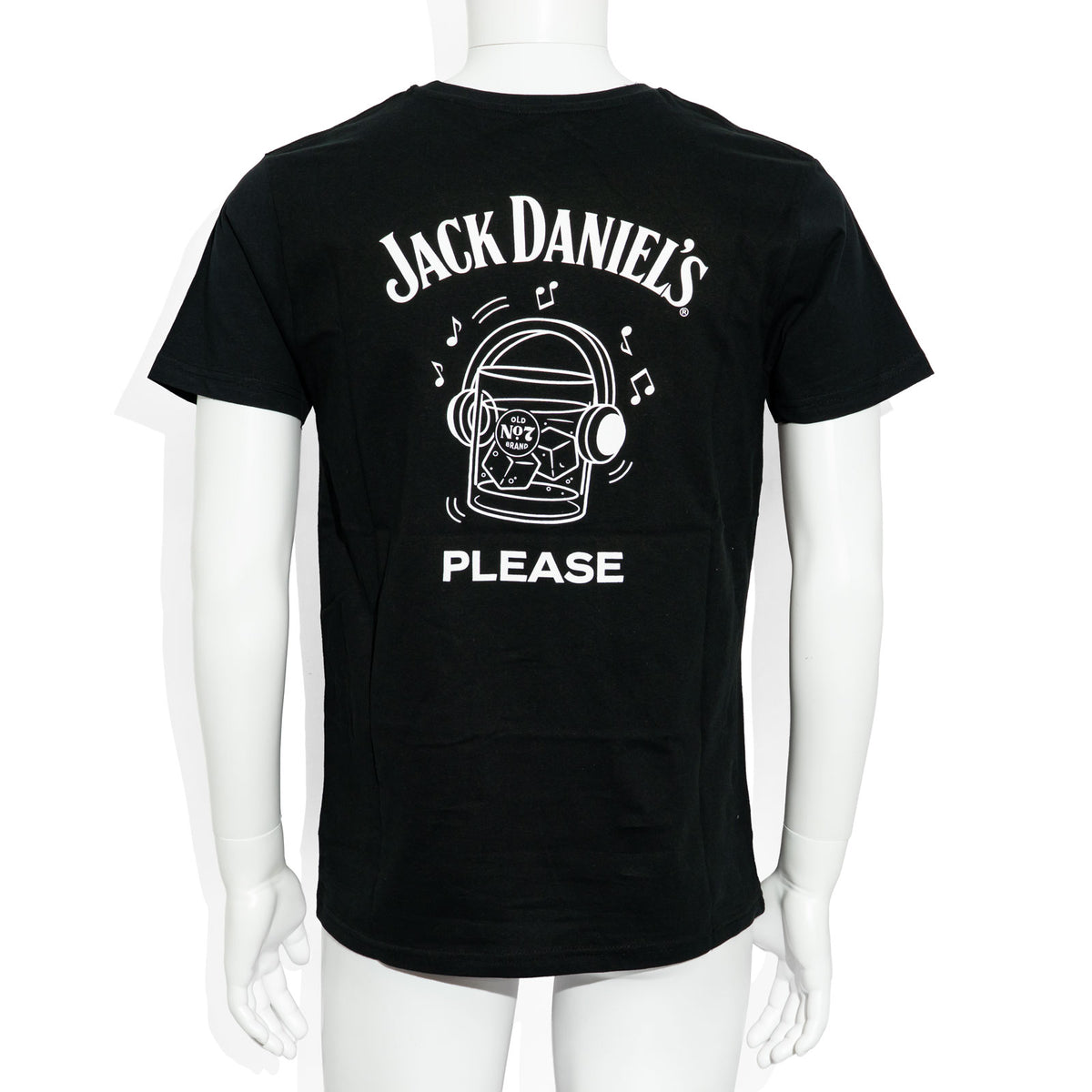 Maglietta unisex con stampa "Please" in cotone e bicchiere da whisky Jack Daniels a collo rotondo – Vista 3