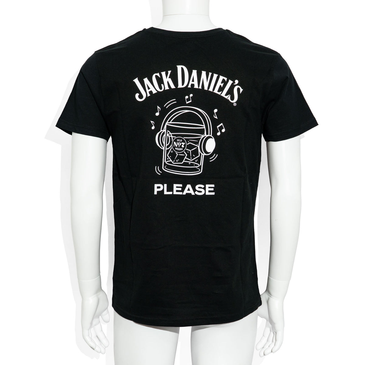 Maglietta unisex con stampa "Please" in cotone e bicchiere da whisky Jack Daniels a collo rotondo – Vista 3