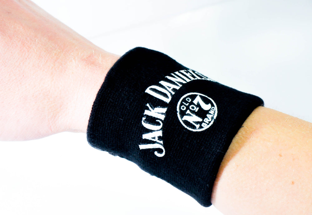 Bracciale antisudore Jack Daniels Whisky nero con scomparto per banconote richiudibile