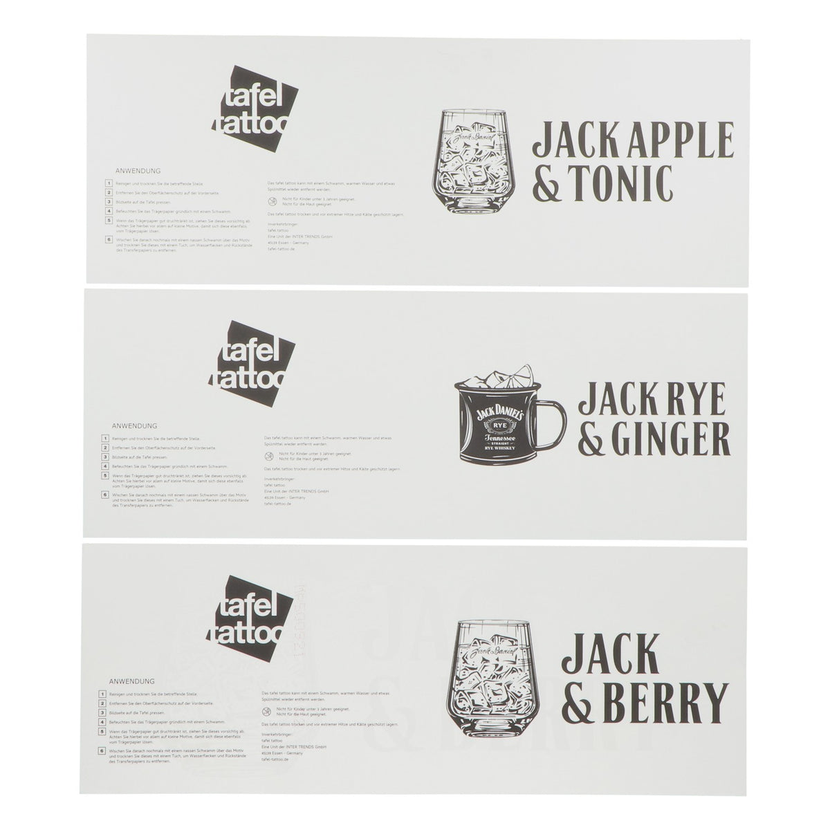 Tatuaggio da tavola Jack Daniels Whisky 40x15 cm "Jack & Berry" + bicchiere