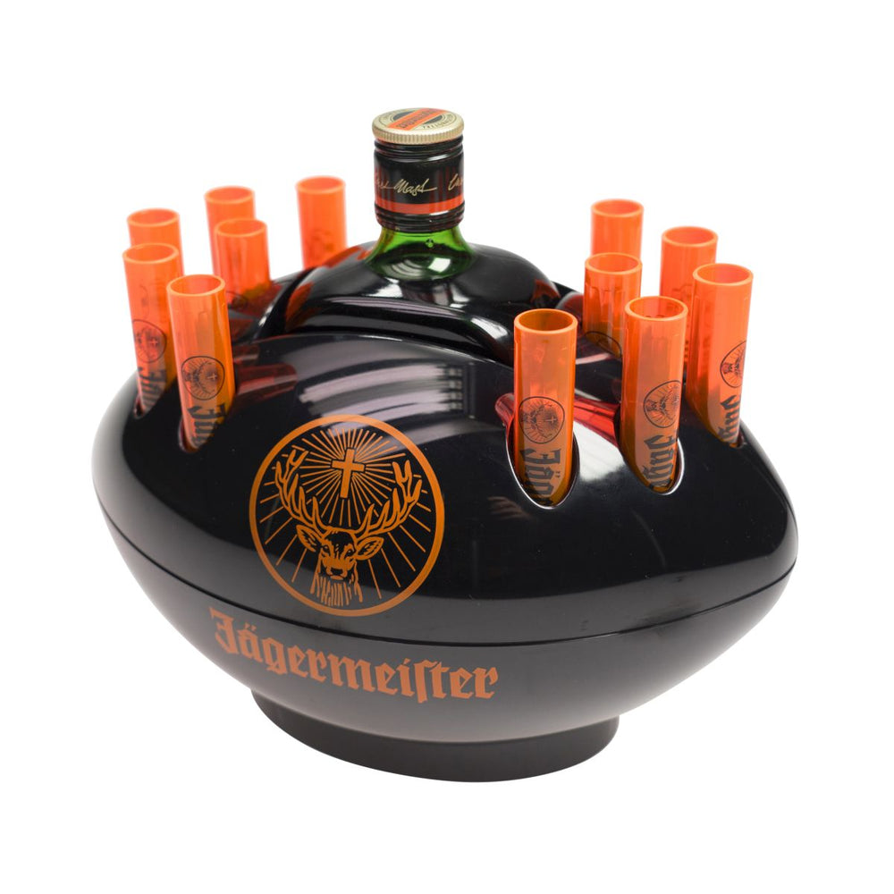 Jägermeister: raffreddatore per bottiglie, porta fischietto da rugby, nero, shot da football, servitore corto