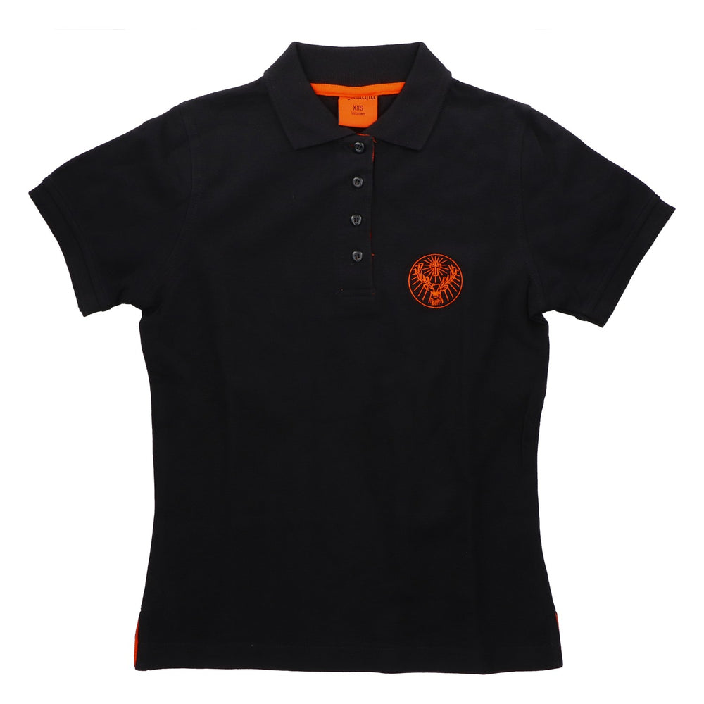 Maglietta polo Jägermeister da donna, taglia XXS, nera, con ricamo di cervo, originale