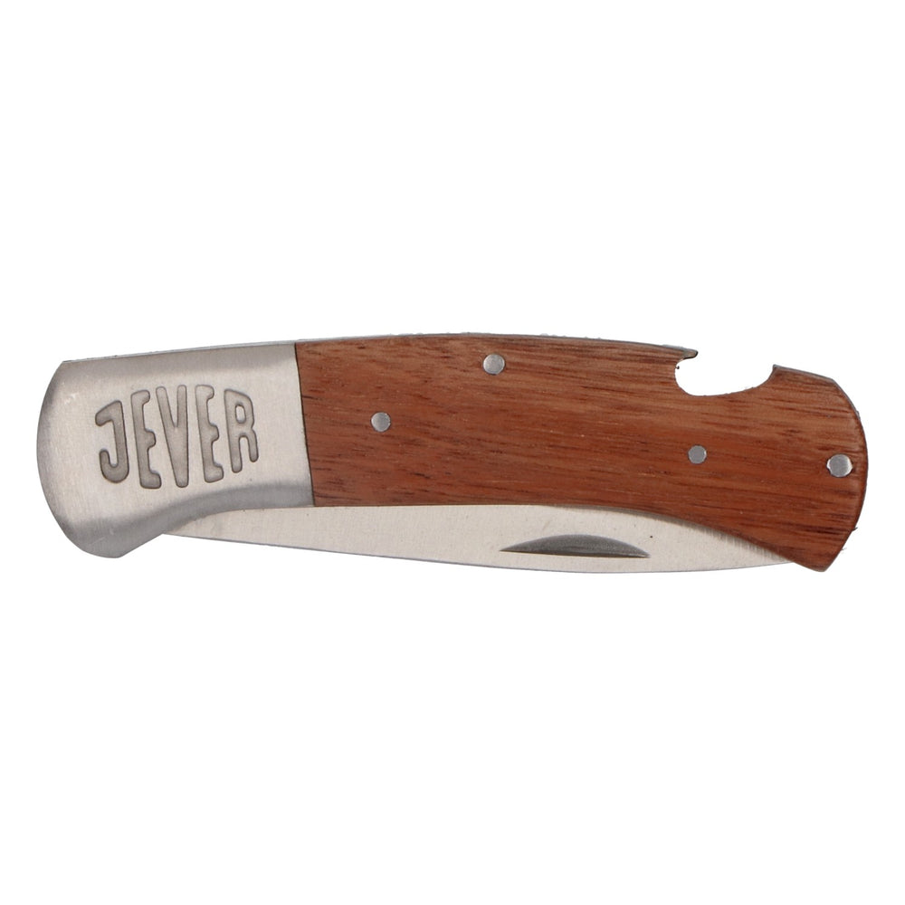 Coltello da campeggio Jever Bier Outdor con manico in legno e custodia inclusa