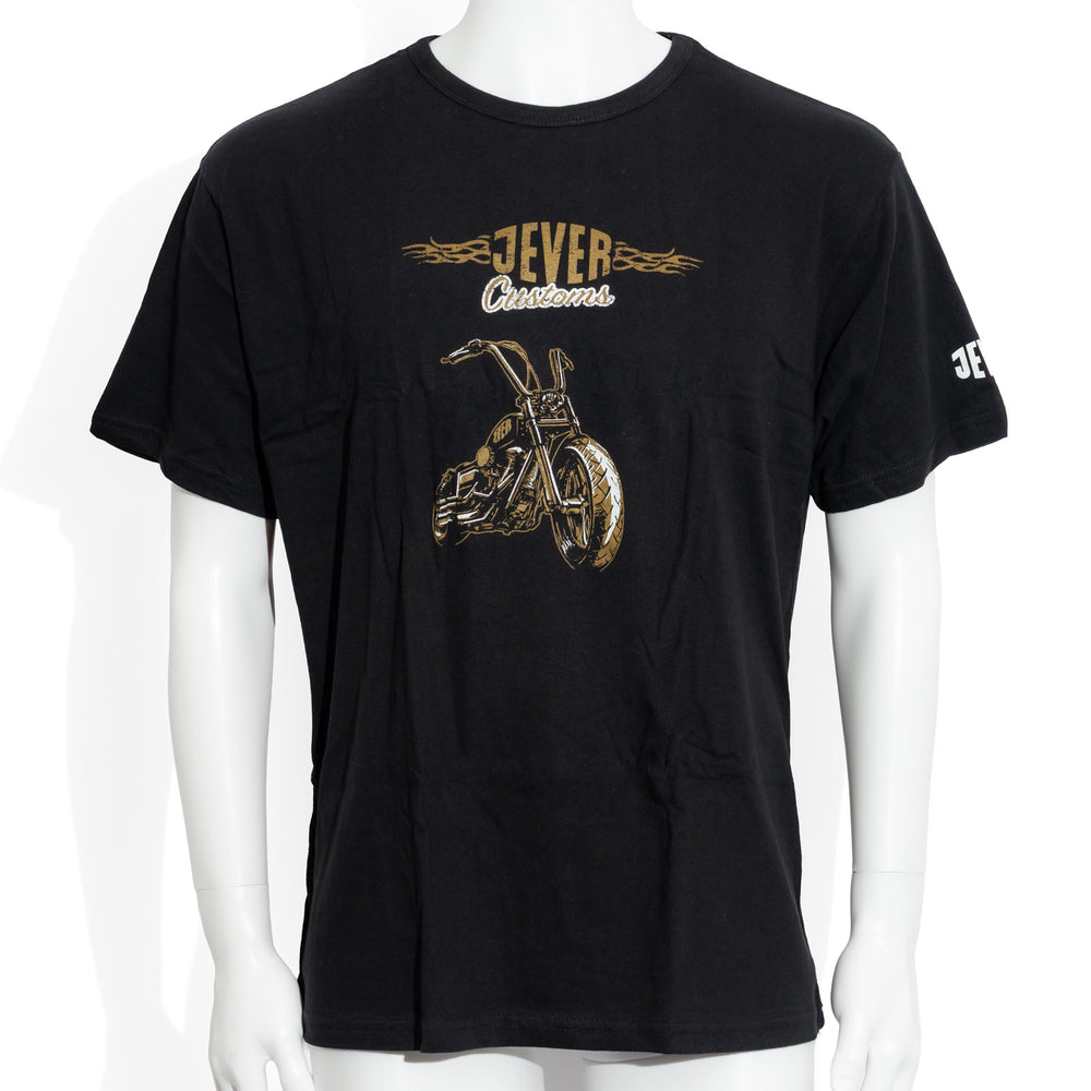 Maglietta Jever Bier taglia XL con moto Customs e logo in oro e nero