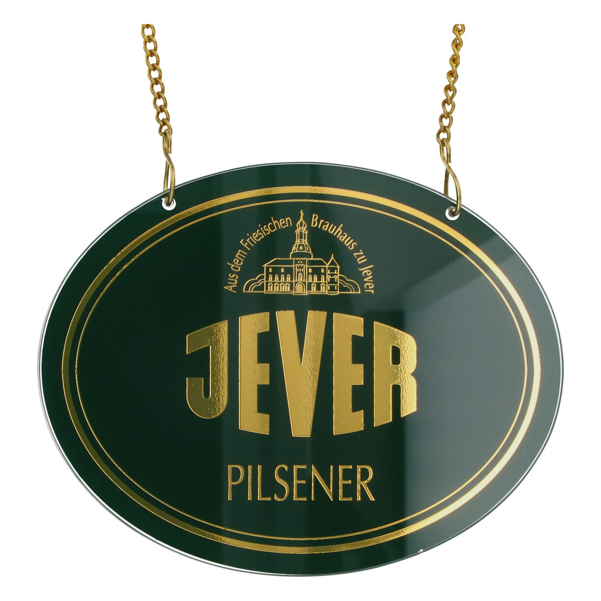 Insegna per spillatore Jever Pilsener in plastica con catena, decorazione da bar, birra