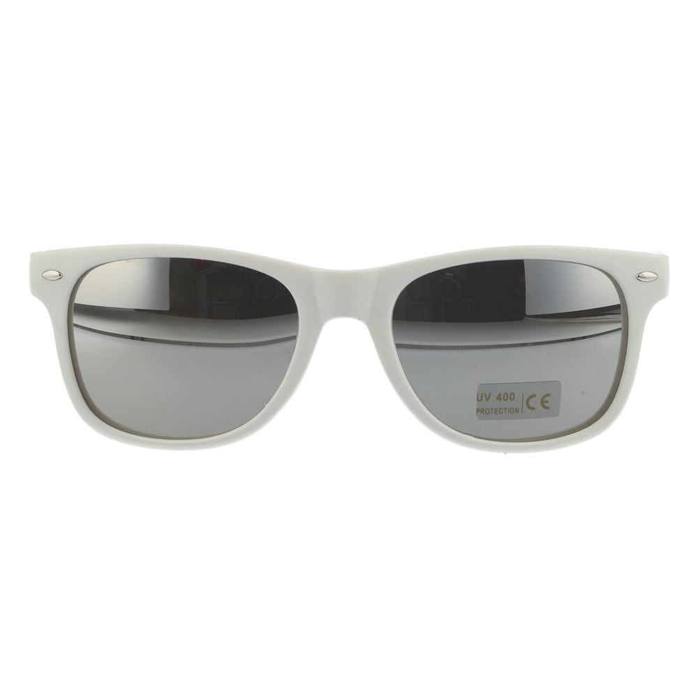 Occhiali da sole Jim Beam bianchi con lenti a specchio UV 400, modello Wayfarer – Articolo per fan